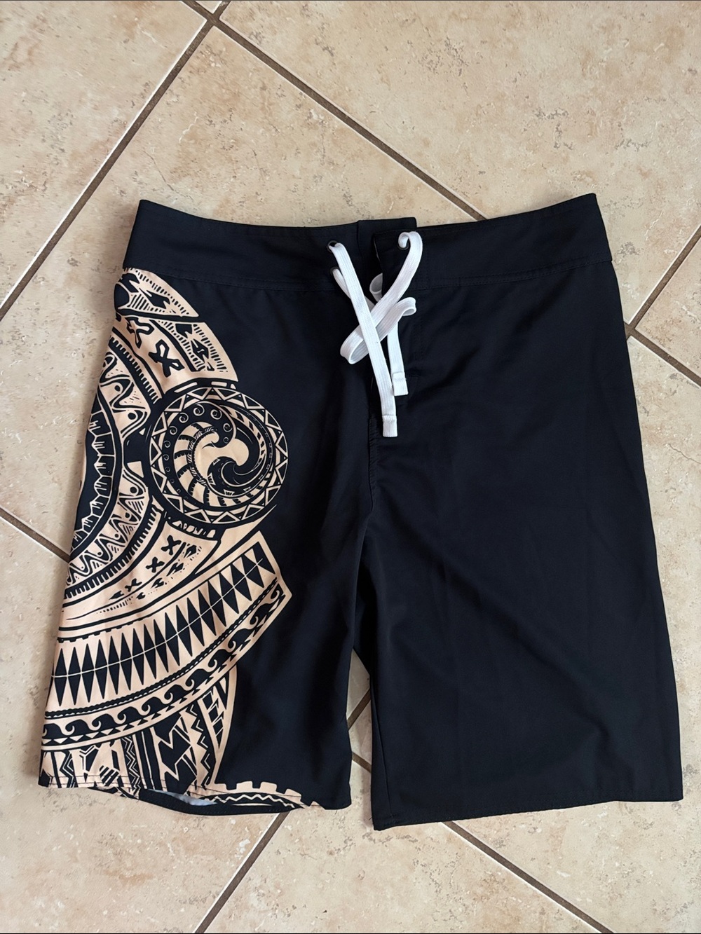 Lunafide Men's  Boardshorts with Gold Tribal Print M